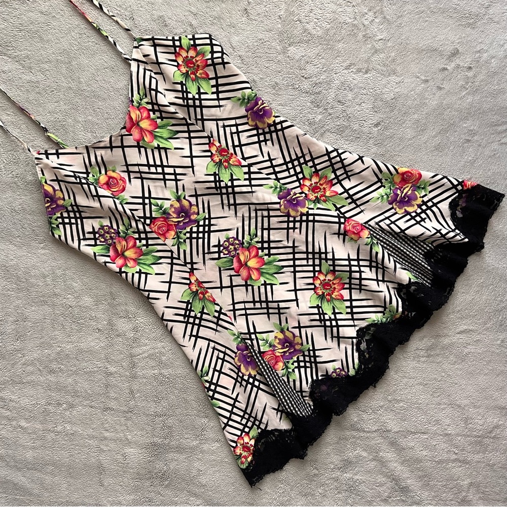 Victoria's Secret Vintage Gold Label 80s Floral Lace Rose Chemise Slip Teddy